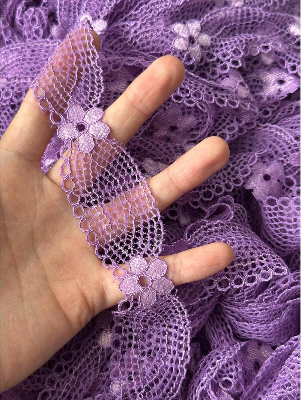 10Yds Stretch 1.4" Purple Flower Mesh Eyelet Scalloped Stretch Lace Trim